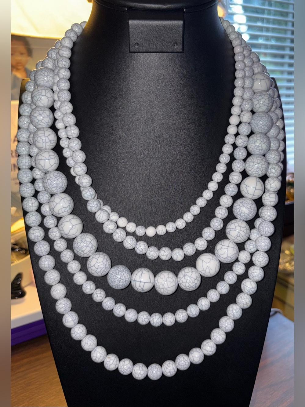 Multi-Strand White Howlite Beaded Statement Necklace